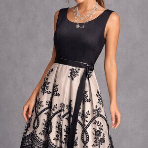Pretty black dress, with burnout velvet on sheer skirt, Attitude